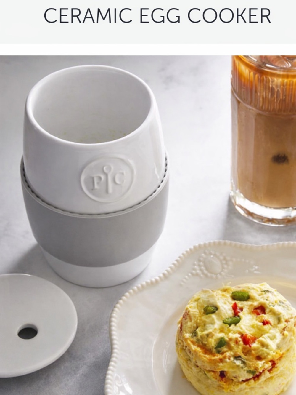 PAMPERED CHEF Ceramic Egg Cooker - White & Light Gray